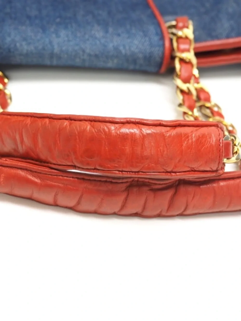 Authentic CHANEL denim red leather 1990s Jeans charm tote - Picture 10 of 14